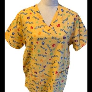 All Hearts Scrub Top W Paws Yellow Cheerful Colors Size Large